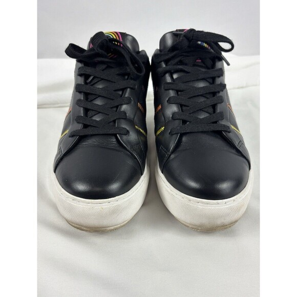 Kurt Geiger Laney Sneakers Black Leather Metallic Rainbow Piping Stripes 38.5 - Picture 6 of 15